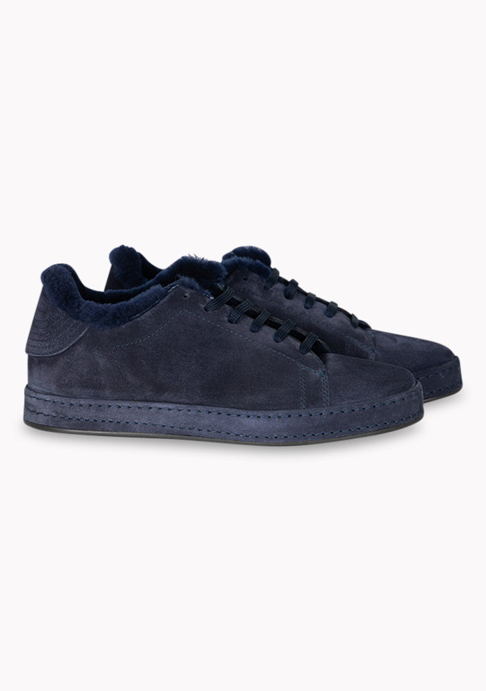Men's Cortina shearling-lined suede sneakers in navy, Addison Geneva #color_navy