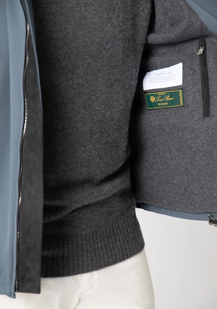 Men's grey hooded bomber with cashmere lining, made in Italy #color_GREY