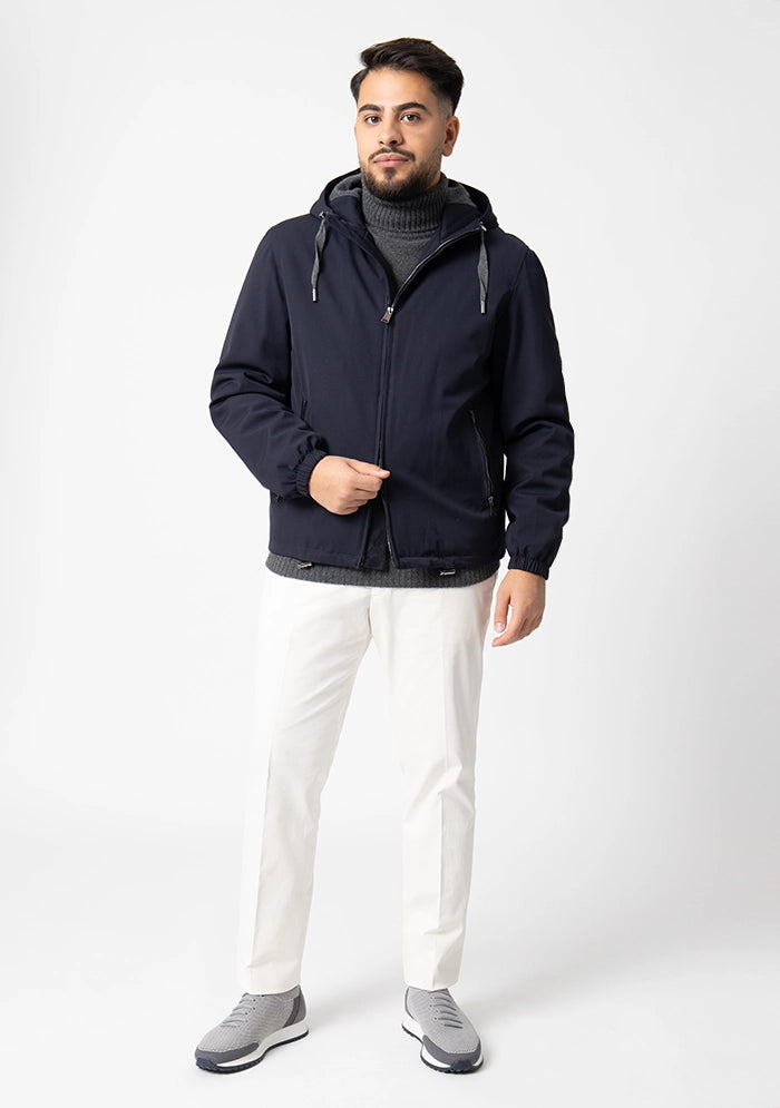 Luxury men's blue water-repellent winter bomber, Sannino #color_BLUE