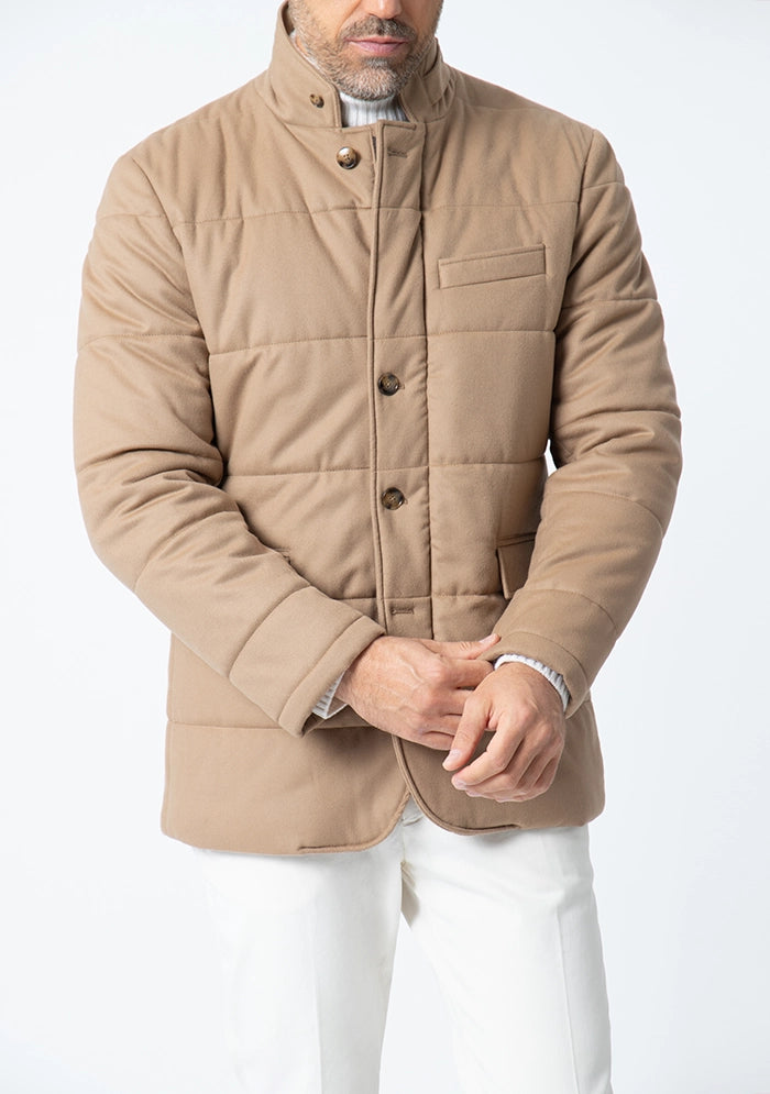 Men's Milano Loro Piana Rain System wool jacket in beige, Addison Geneva #color_BEIGE