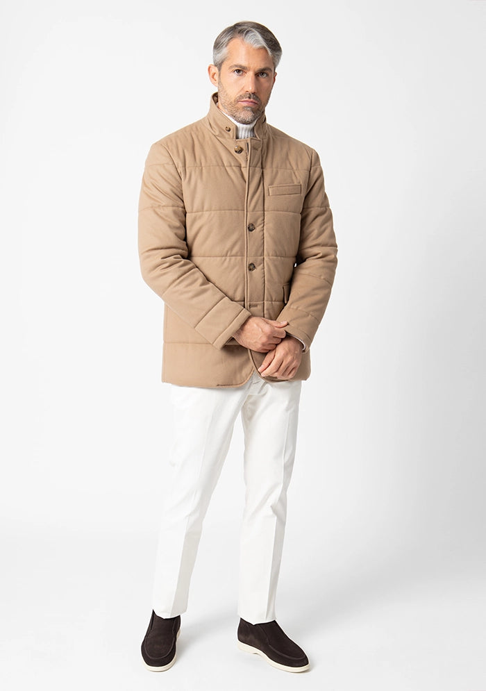 Men's Milano Loro Piana Rain System wool jacket in beige, Addison Geneva #color_BEIGE