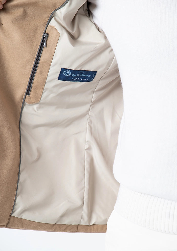 Men's Milano Loro Piana Rain System wool jacket in beige, Addison Geneva #color_BEIGE
