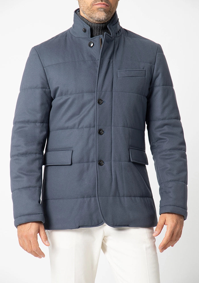 Men's Milano Loro Piana Rain System wool jacket in storm blue, Addison Geneva #color_STORM
