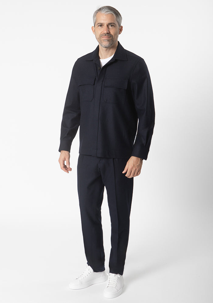 Men's Aosta overshirt in navy, concealed placket detail, Addison Geneva #color_blu