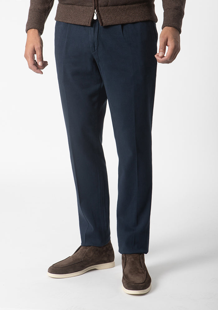 Men's Courmayeur Devore Cotton & Cashmere Twill Trousers in navy, cotton, cashmere and silk twill, Addison Geneva #color_NAVY