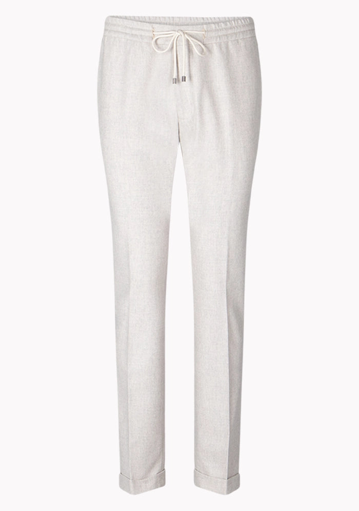 Men's Flannel Laces Trousers in ivory, front, Vitale Barberis Canonico wool flannel, Addison Geneva #color_ivory