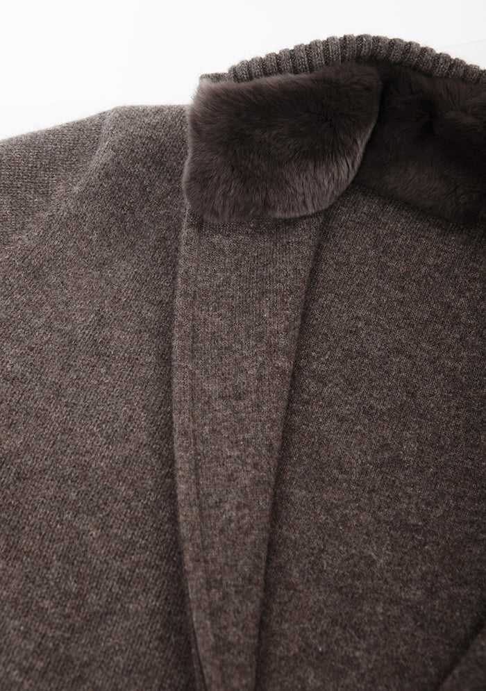 Men's Zermatt Italian cashmere cardigan with removable Rex fur collar, Addison Geneva