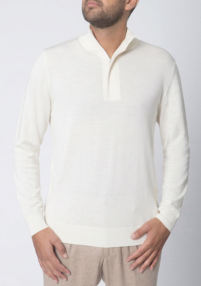 Biella ivory half-zip sweater in 100% Italian Merino wool, Addison Geneva #color_ivory