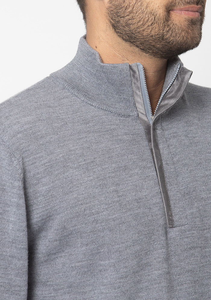 Silver grey Biella Merino half-zip, Alcantara zip collar detail #color_silver