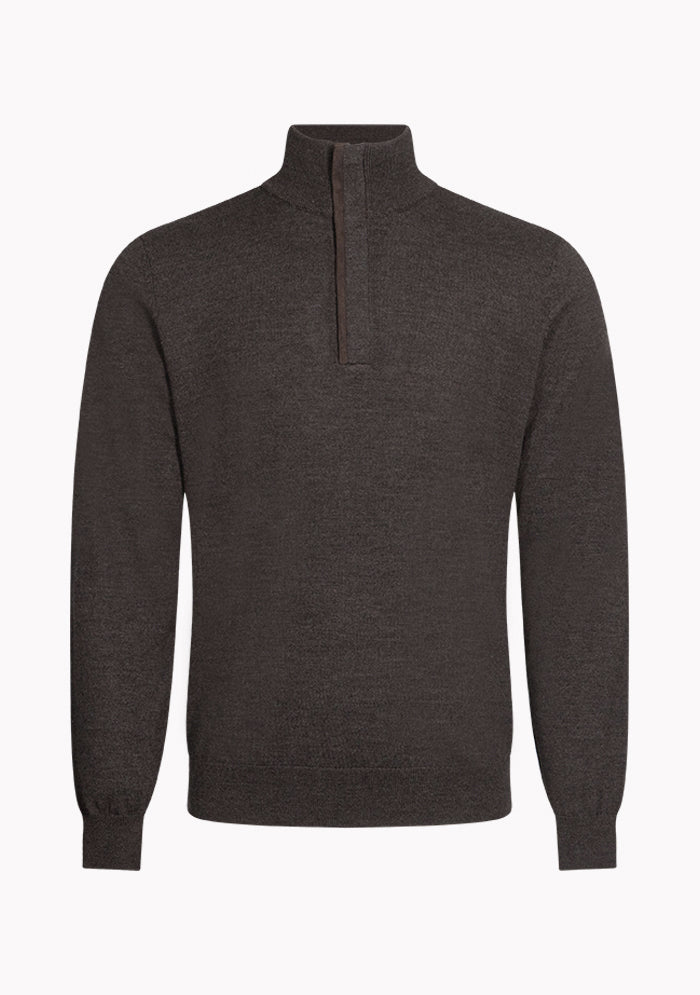 Men's brown Merino wool half-zip sweater with Alcantara-trimmed zip, Biella #color_brown