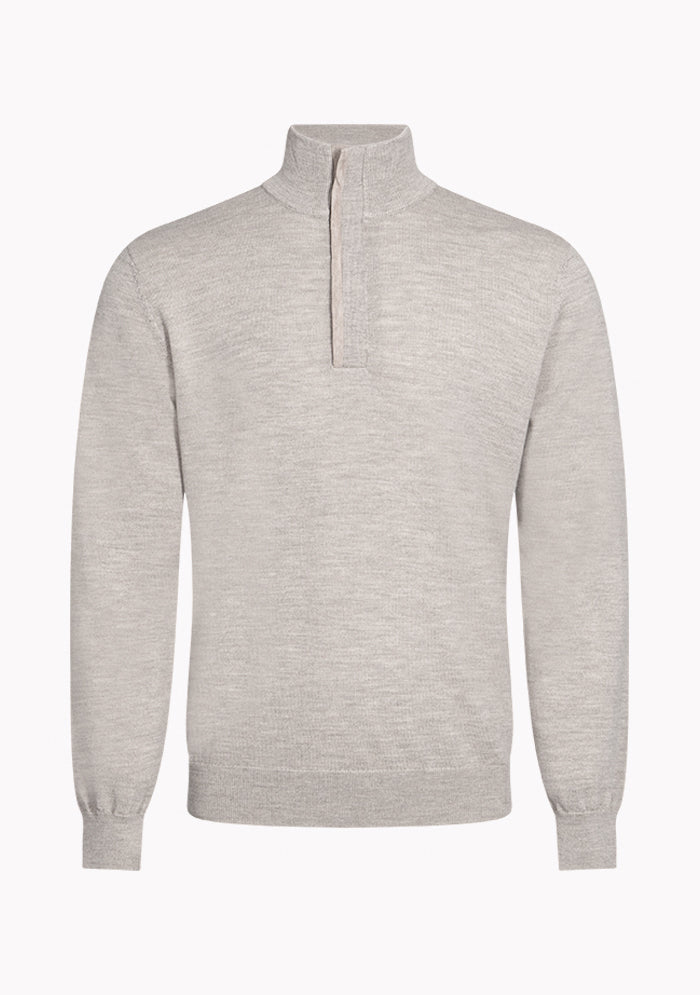 Men's beige Merino wool half-zip sweater with Alcantara-trimmed zip, Biella #color_beige