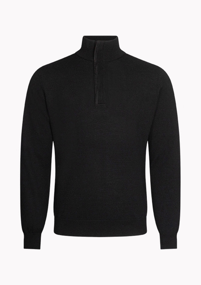 Men's black Merino wool half-zip sweater with Alcantara-trimmed zip, Biella #color_nero