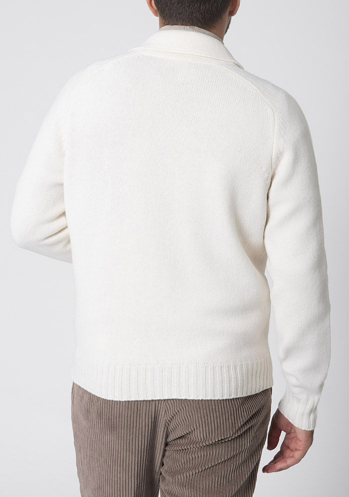 Cream Arezzo knit overshirt in 100% Merino wool, button front #color_panna