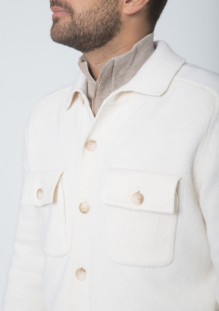 Cream Arezzo Merino cardigan with buttoned chest pockets #color_panna