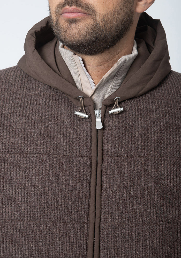 Courmayeur men's hooded wool vest in dark brown #color_moro