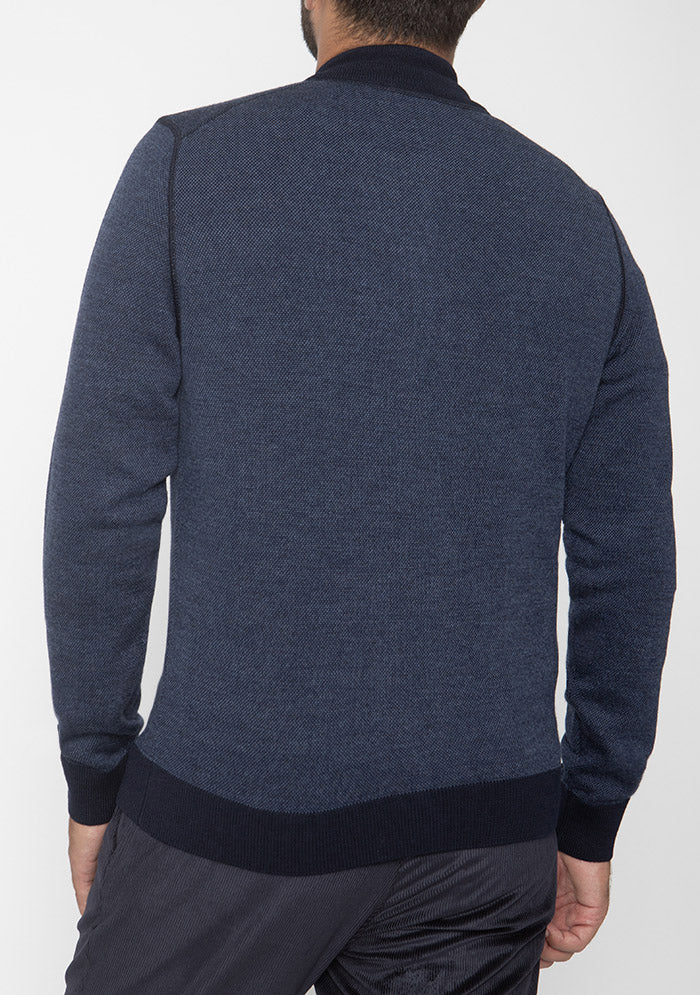 Navy Vicenza full-zip cardigan in 100% Italian Merino wool, textured knit #color_blu
