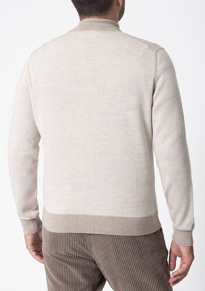 Beige Vicenza full-zip cardigan in 100% Italian Merino wool, textured knit #color_beige