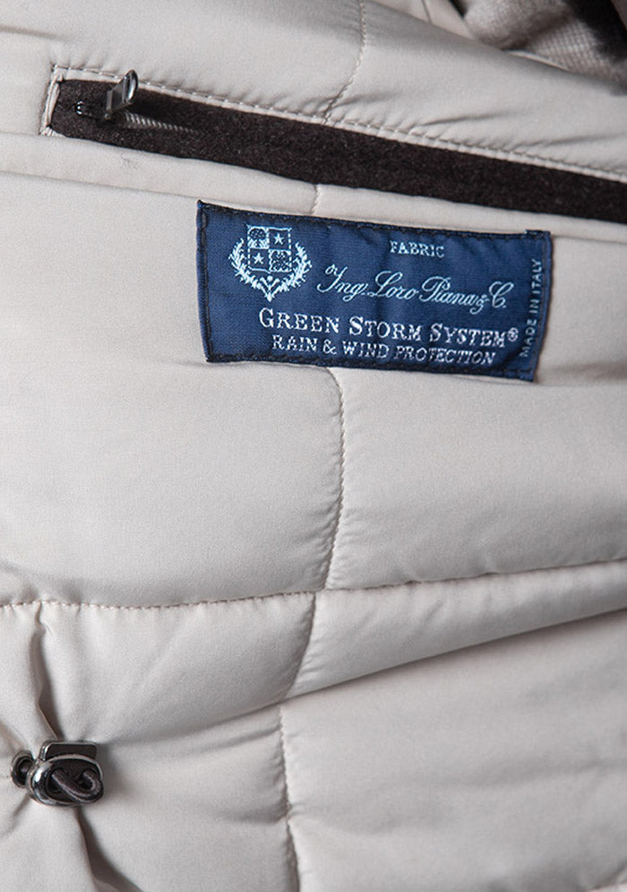 Men's Caligola cashmere parka in dark brown with beaver fur lining, Loro Piana Green Storm System, detail #color_moro
