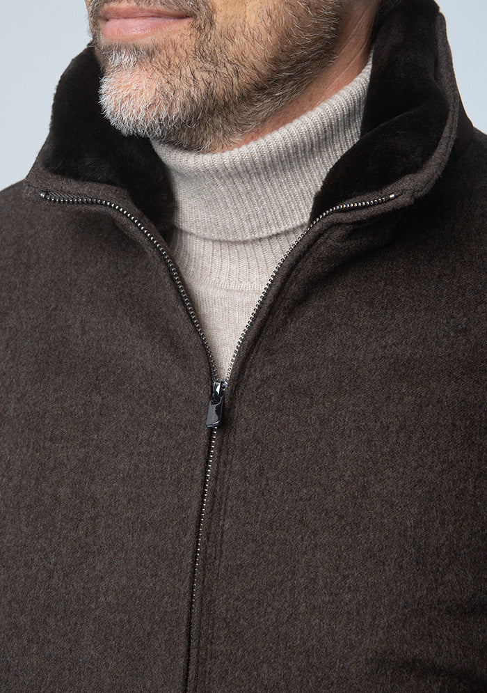 Aurelio men's brown winter bomber, Loro Piana wool, Addison Geneva #color_brown