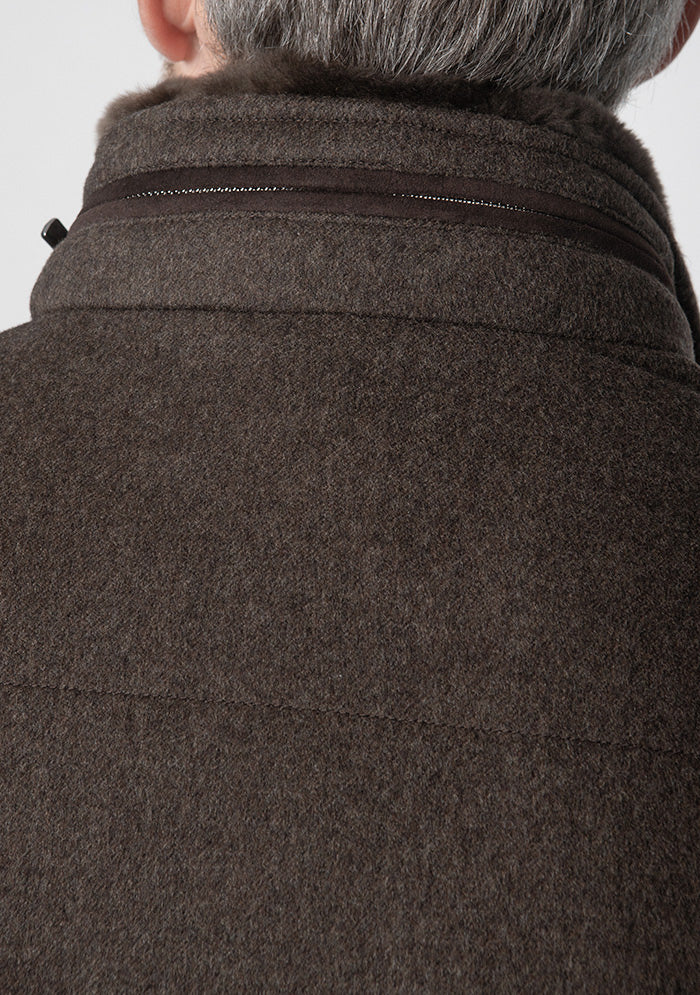Brown Loro Piana quilted vest, Breras by Addison Geneva, made in Italy #color_moro