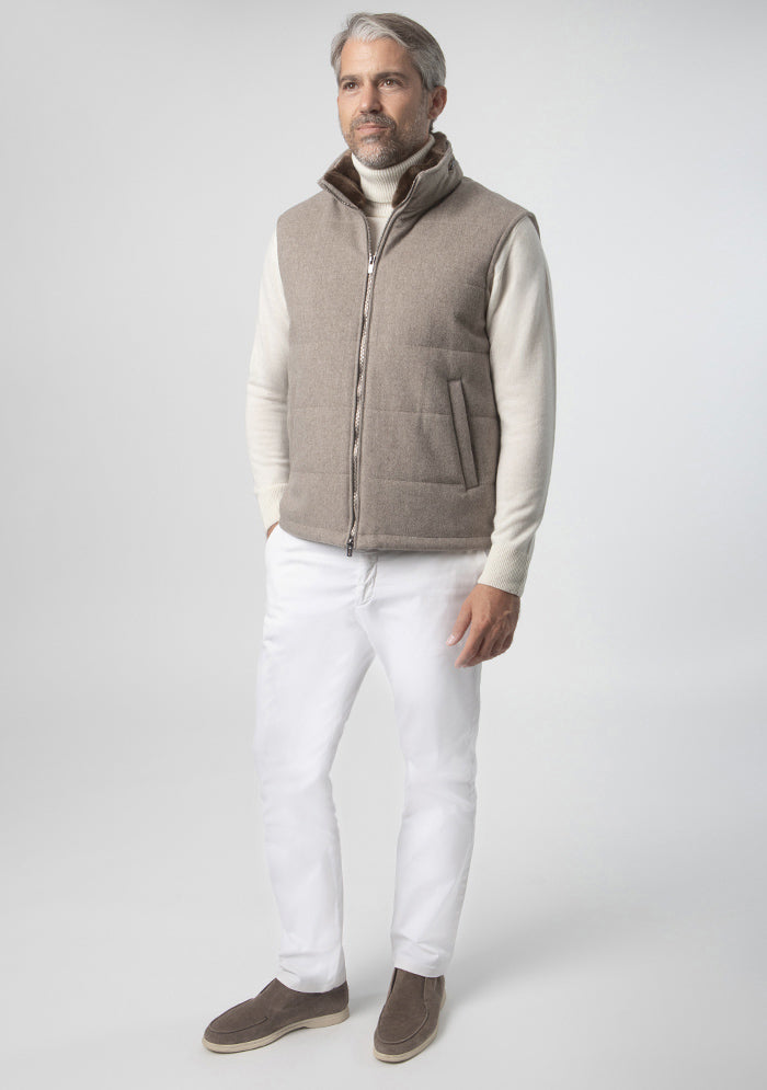 Breras tortora luxury wool vest for men with detachable fur collar #color_tortora