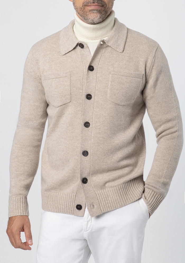 Torino millet beige overshirt in 70% wool and 30% cashmere, Addison Geneva #color_MILLET