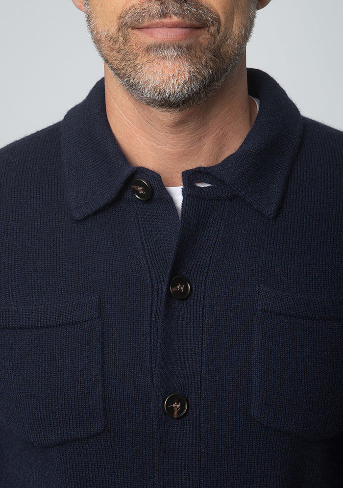 Navy Torino cashmere overshirt with shirt collar and chest pockets #color_NAVY