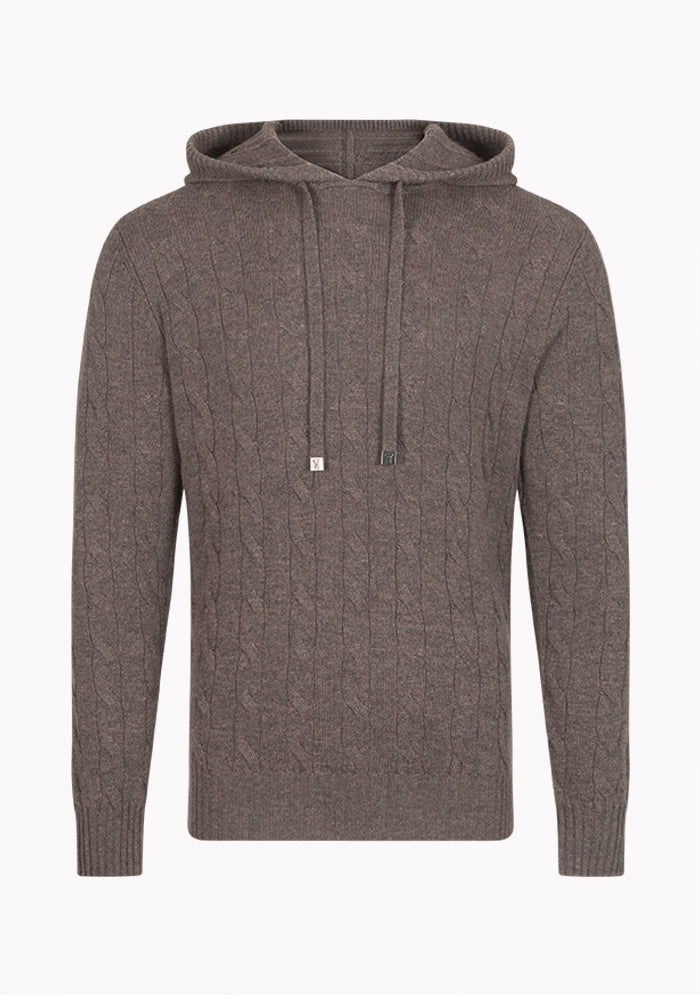 Stelvio Wool & Cashmere Cable-Knit Hoodie in grizzly brown #color_GRIZZLY