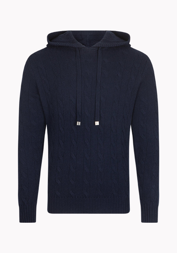 Stelvio Wool & Cashmere Cable-Knit Hoodie in navy #color_NAVY