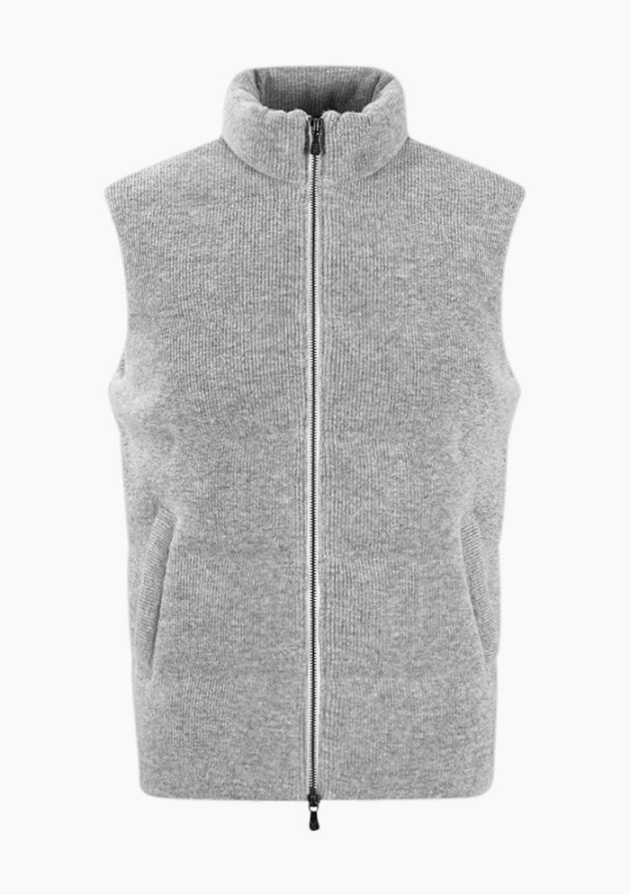 Men's light grey wool and cashmere down vest, Addison Geneva #color_husky