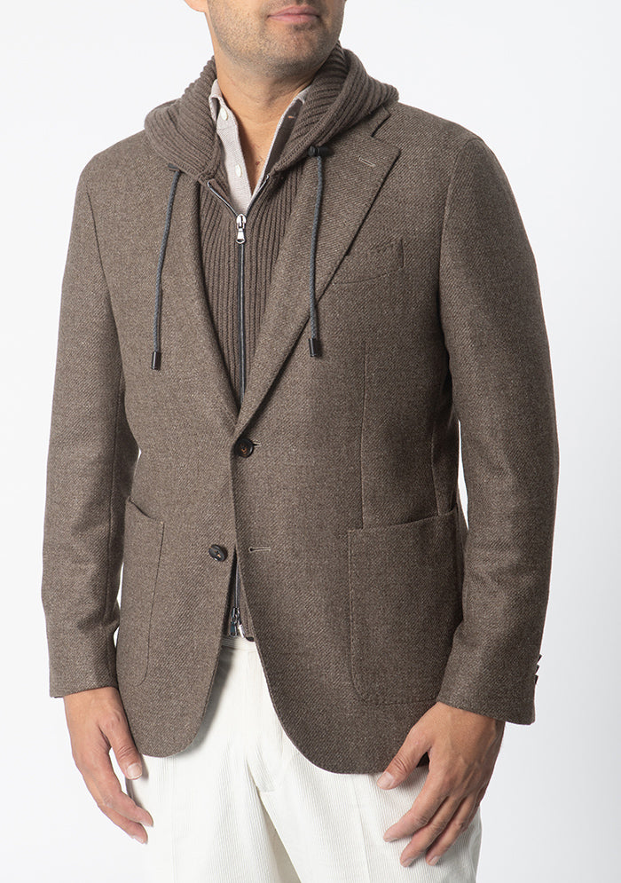 Men's Sestriere Wool Hooded Blazer in brown, 100% wool, made in Italy, Addison Geneva #color_marrone