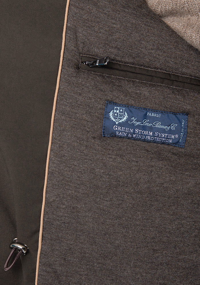 Men's Silvano stretch wool field jacket with beaver fur collar in moro, Addison Geneva #color_moro