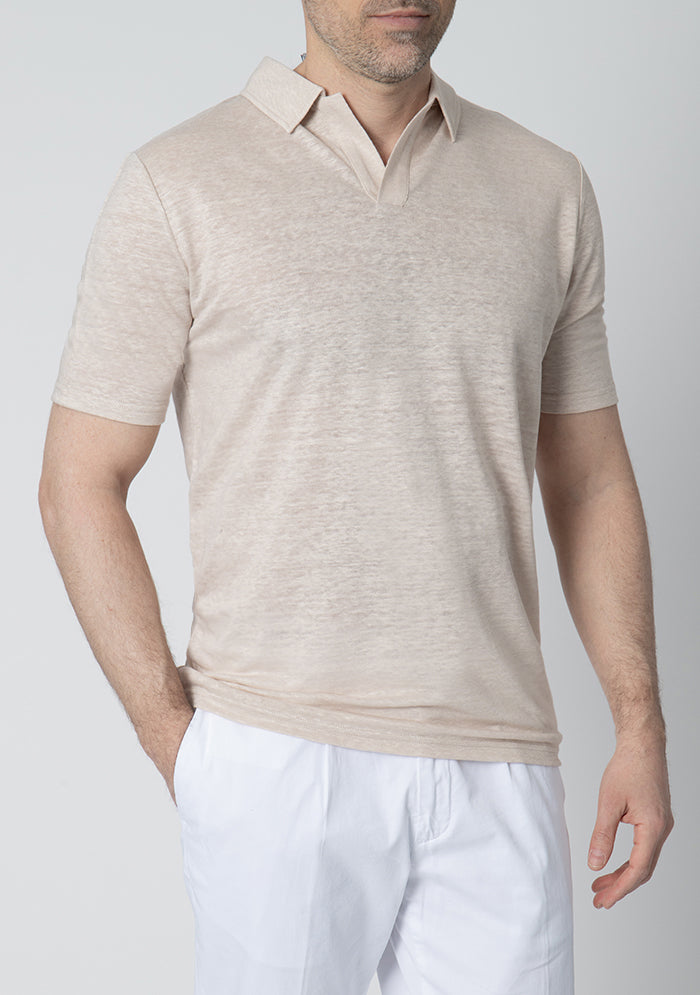 Jersey Linen Buttonless Polo
