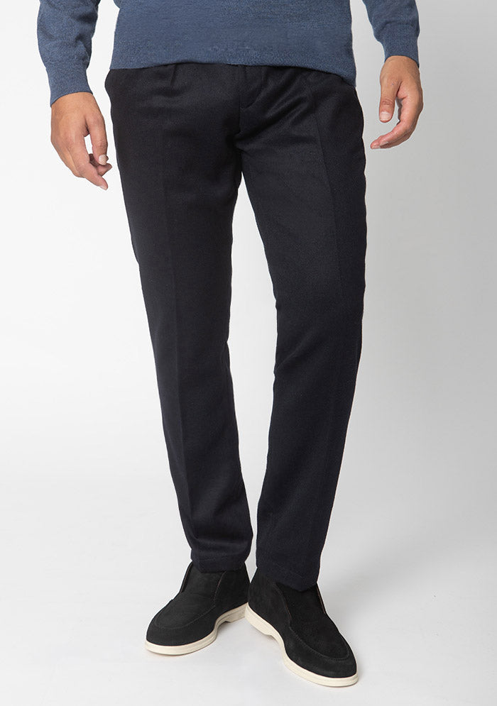 Aosta Wool Stretch Drawstring Trousers in navy blue, Loro Piana wool #color_BLU