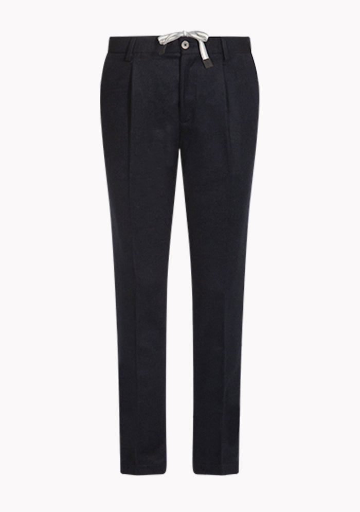 Aosta Wool Stretch Drawstring Trousers in navy blue, Loro Piana wool #color_BLU
