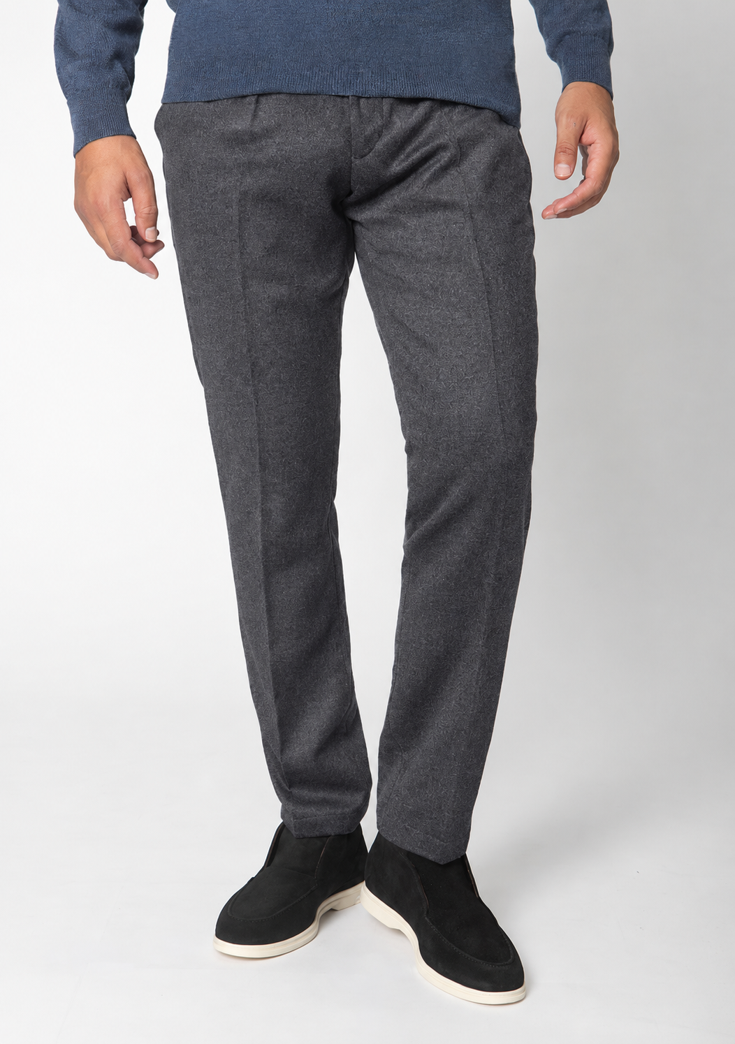 Aosta Wool Stretch Drawstring Trousers in smoke grey, Loro Piana wool #color_FUMO