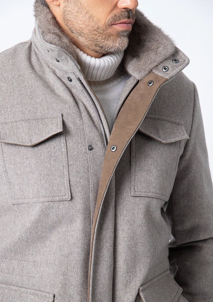 Silvano Cashmere Field Jacket with Mink Fur Collar