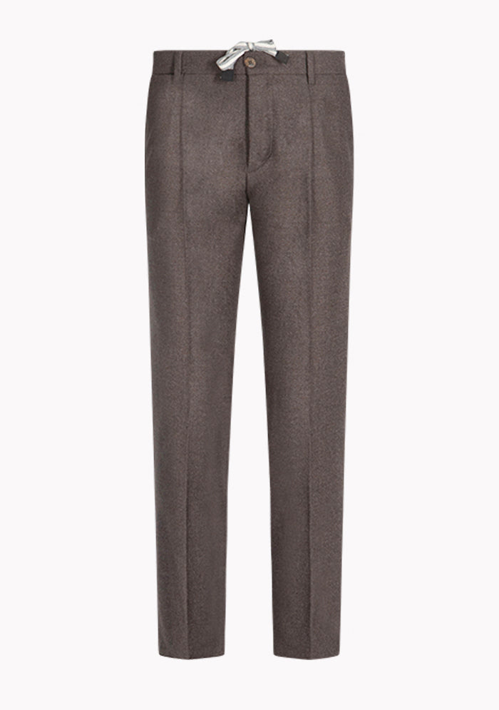Aosta Wool Stretch Drawstring Trousers in dark brown, Loro Piana wool #color_TDM