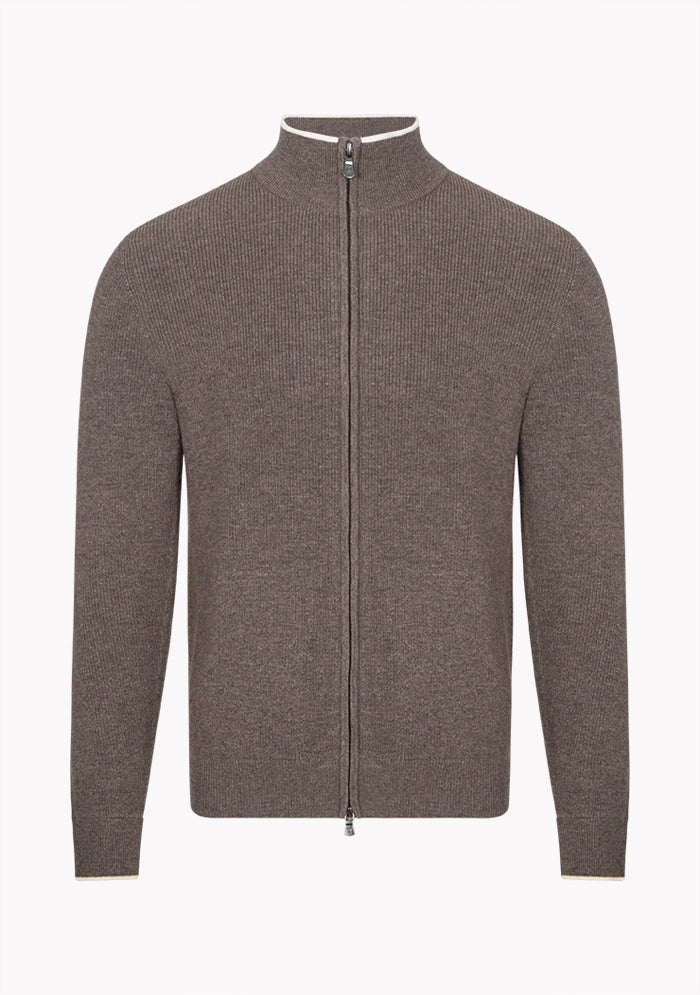 Men's Ancona Wool & Cashmere Full-Zip Sweater in grizzly brown, Addison × DrunkenKoala #color_grizzly1