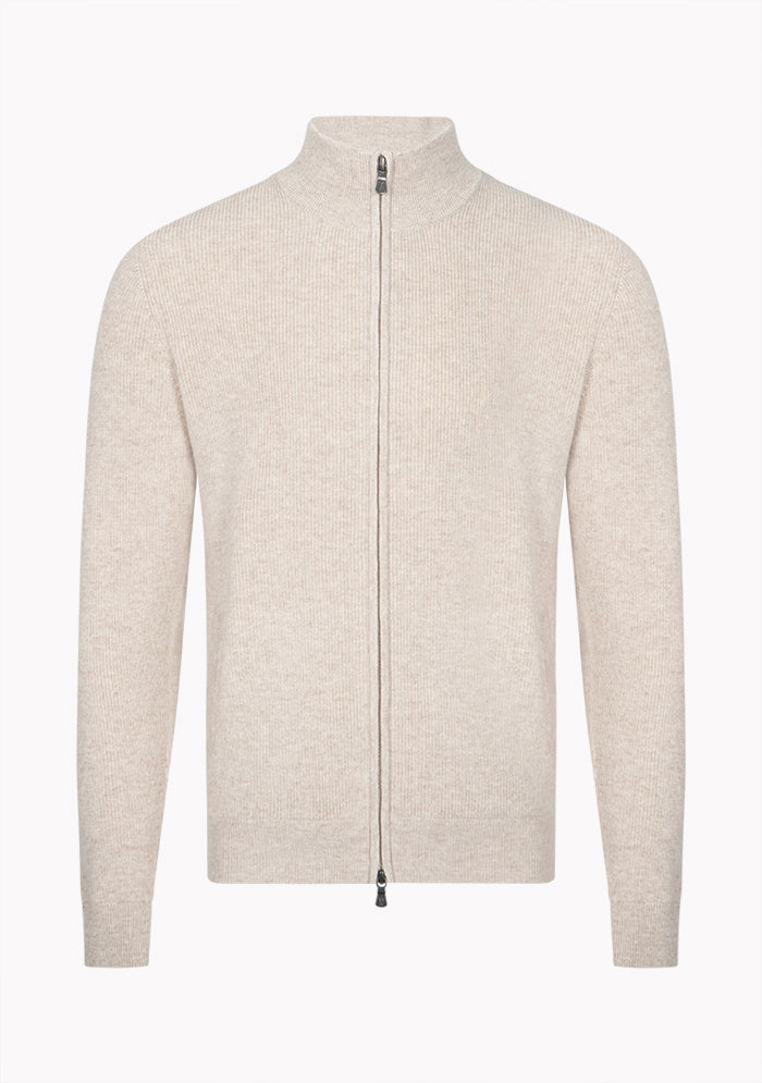 Men's Ancona Wool & Cashmere Full-Zip Sweater in millet beige, Addison × DrunkenKoala #color_MILLET 2