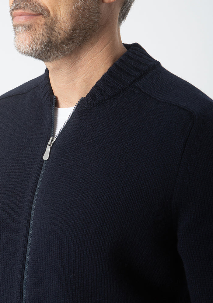 Cervinia Wool Knitted Bomber Cardigan in Navy