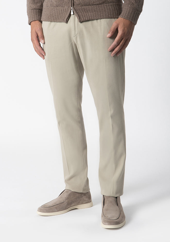 Men's Courmayeur Devore Cotton & Cashmere Twill Trousers in beige, cotton, cashmere and silk twill, Addison Geneva #color_beige