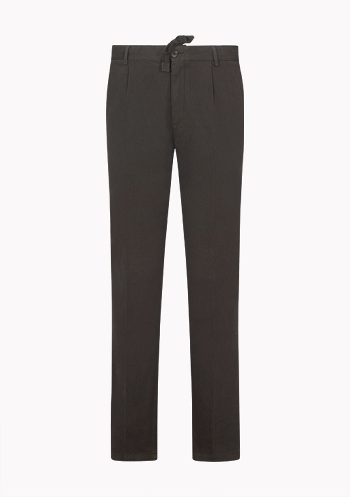 Men's Courmayeur Devore Cotton & Cashmere Twill Trousers in dark brown, front, Addison Geneva #color_moro