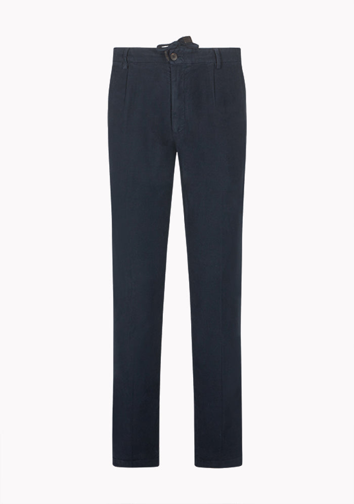 Men's Courmayeur Devore Peach-Skin Cotton Trousers in navy, front, Addison Geneva #color_NAVY