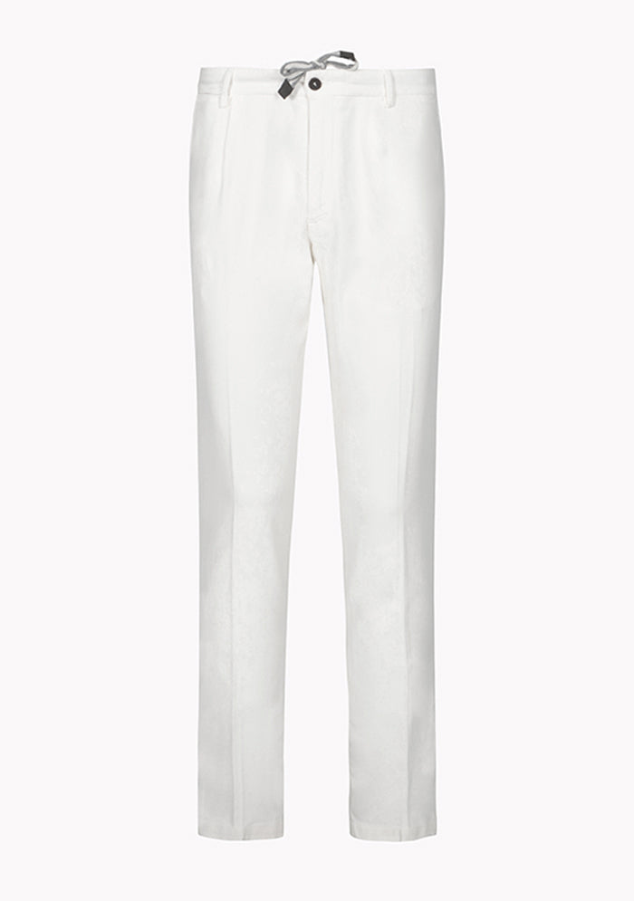 Men's Courmayeur Devore Peach-Skin Cotton Trousers in white, front, Addison Geneva #color_BIANCO