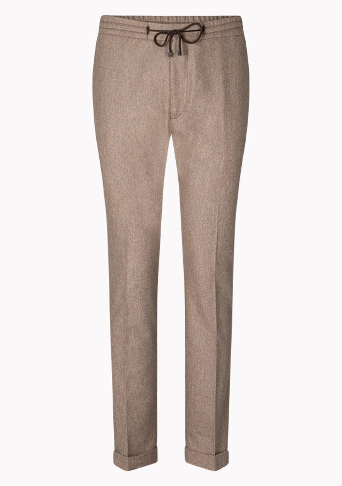 Men's Flannel Laces Trousers in camel, front, Vitale Barberis Canonico wool flannel, Addison Geneva #color_camel