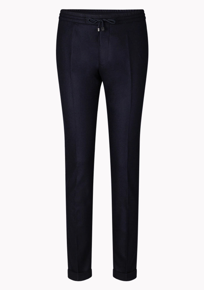 Men's Flannel Laces Trousers in navy, front, Vitale Barberis Canonico wool flannel, Addison Geneva #color_navy