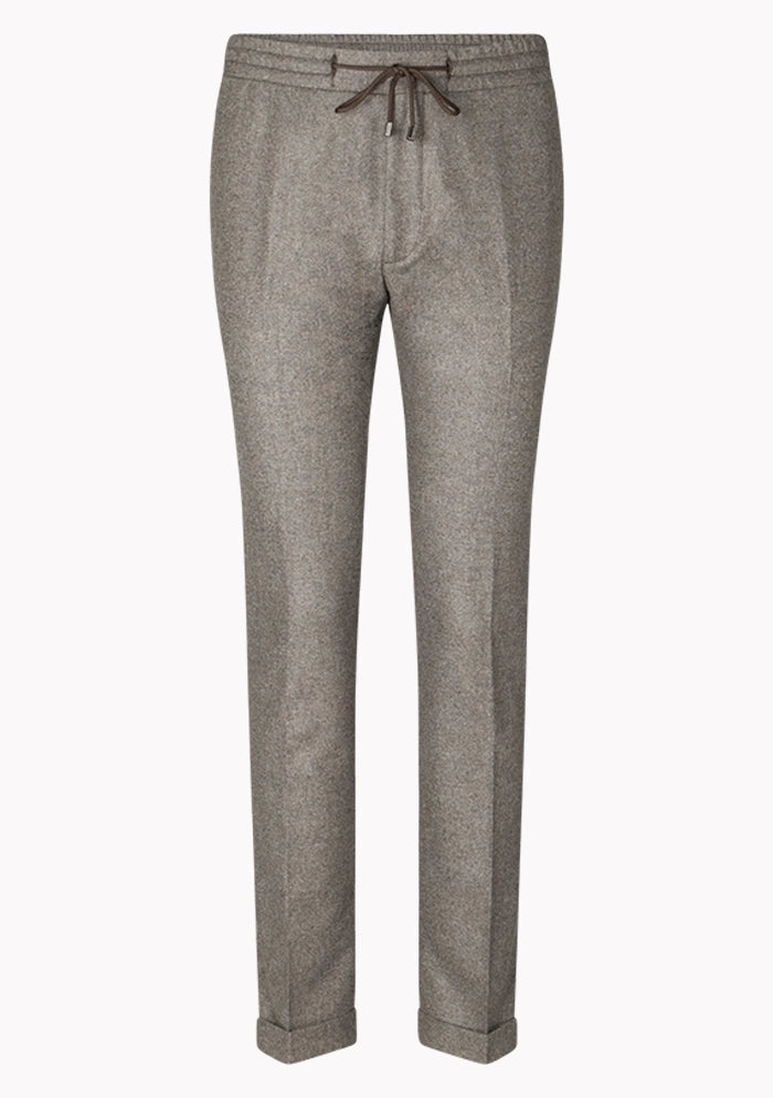 Men's Flannel Laces Trousers in taupe, front, Vitale Barberis Canonico wool flannel, Addison Geneva #color_taupe
