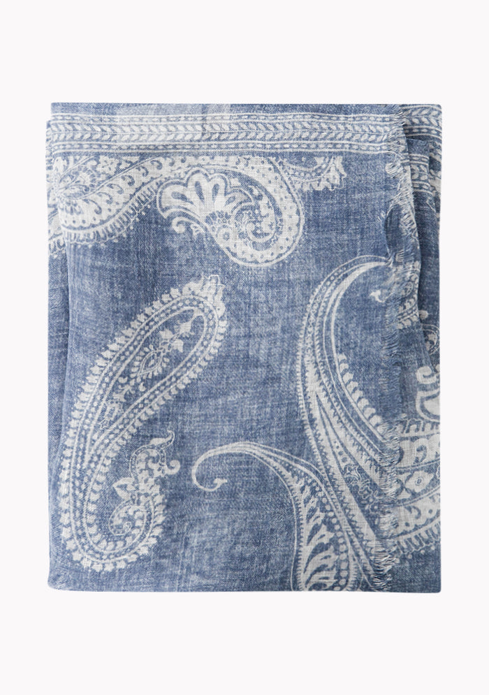Lightweight Linen Paisley Print Scarf