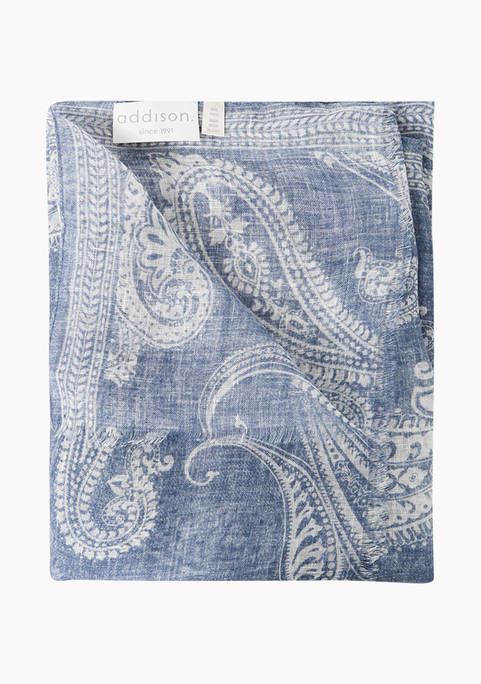 Lightweight Linen Paisley Print Scarf